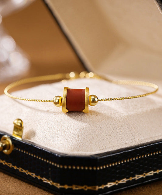 Bracelet élégant en argent sterling et agate rouge surdorée - Wavlynn