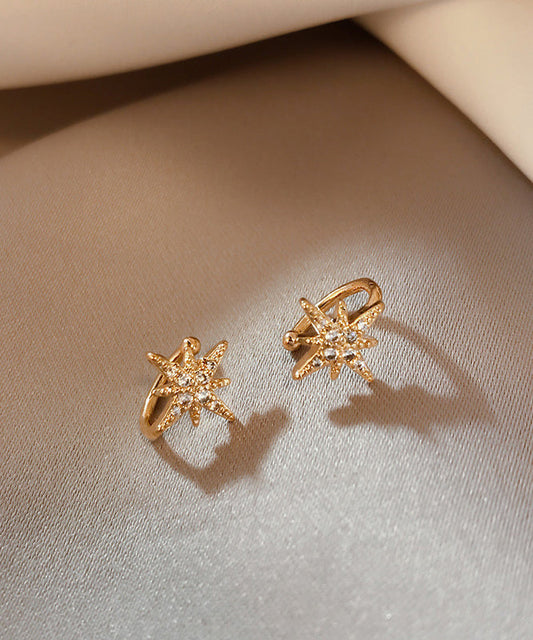 Boucles d'oreilles élégantes à clous en or rose, cuivre et zircon hexagramme - Wavlynn