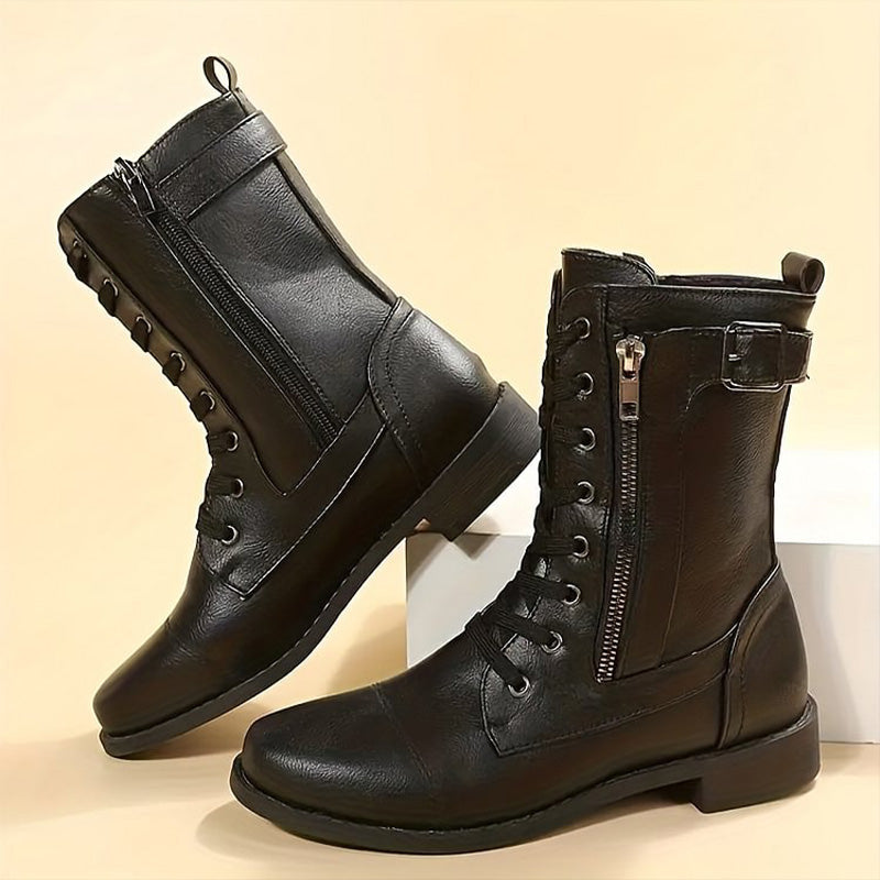 Women's black side zip ankle boots with clean modern design and all-day comfort support