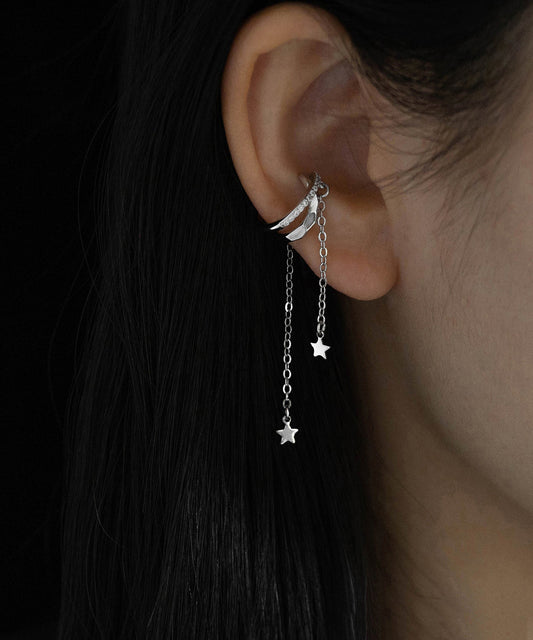 Boucles d'oreilles pendantes élégantes en soie, cuivre et zircon, avec pampilles en forme d'étoile - Wavlynn