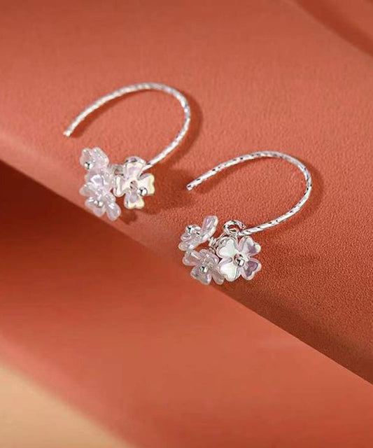 Boucles d'oreilles créoles élégantes en soie, argent sterling, acrylique et fleurs - Wavlynn