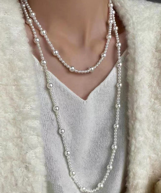 Collier élégant en alliage de perles blanches graduées - Wavlynn