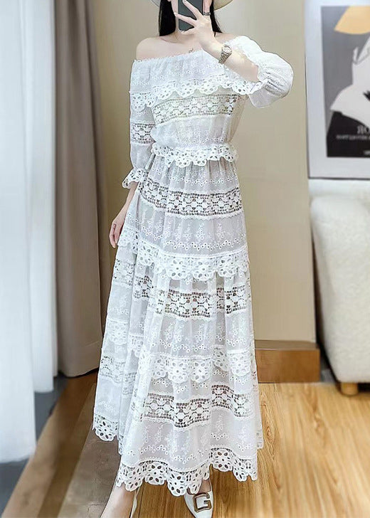 Ensemble deux pièces élégant en dentelle blanche à col bateau et manch ...