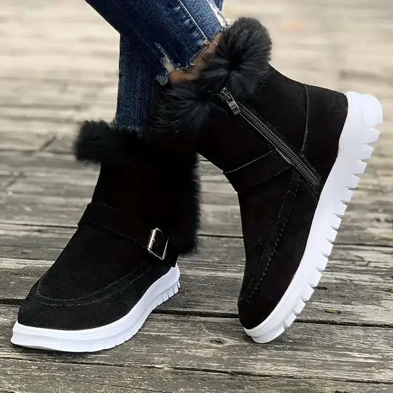 Women's flat sole mid-height winter boots in grey, black, pink, and dark brown elegant modern silhouette