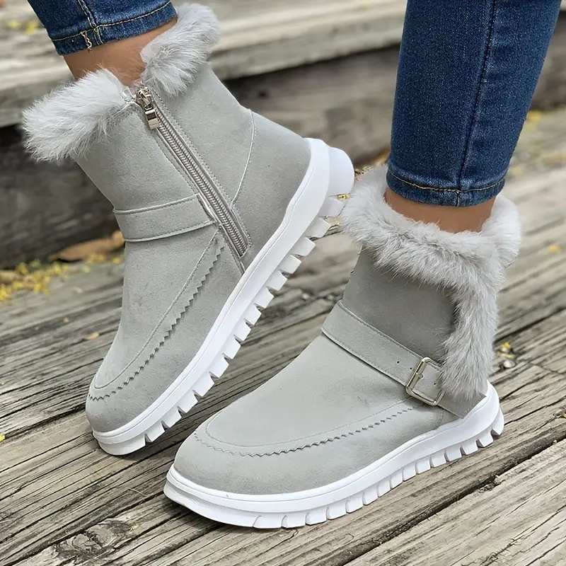 Women's flat sole mid-height winter boots in grey, black, pink and dark brown elegant modern silhouette