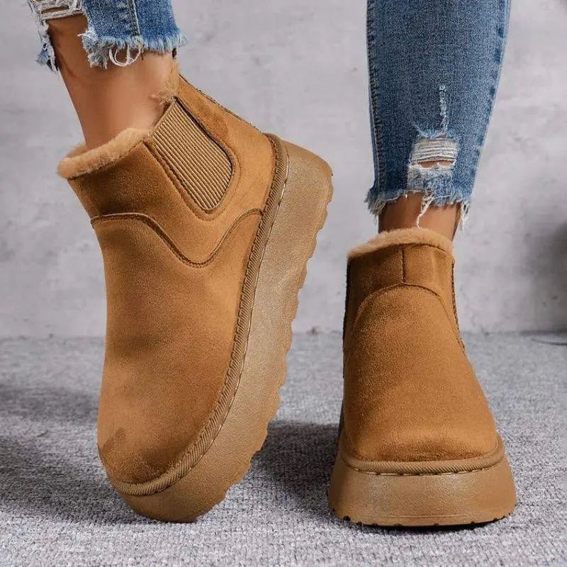 Women's warm snow boots in white black and khaki with plush lining elegant winter style