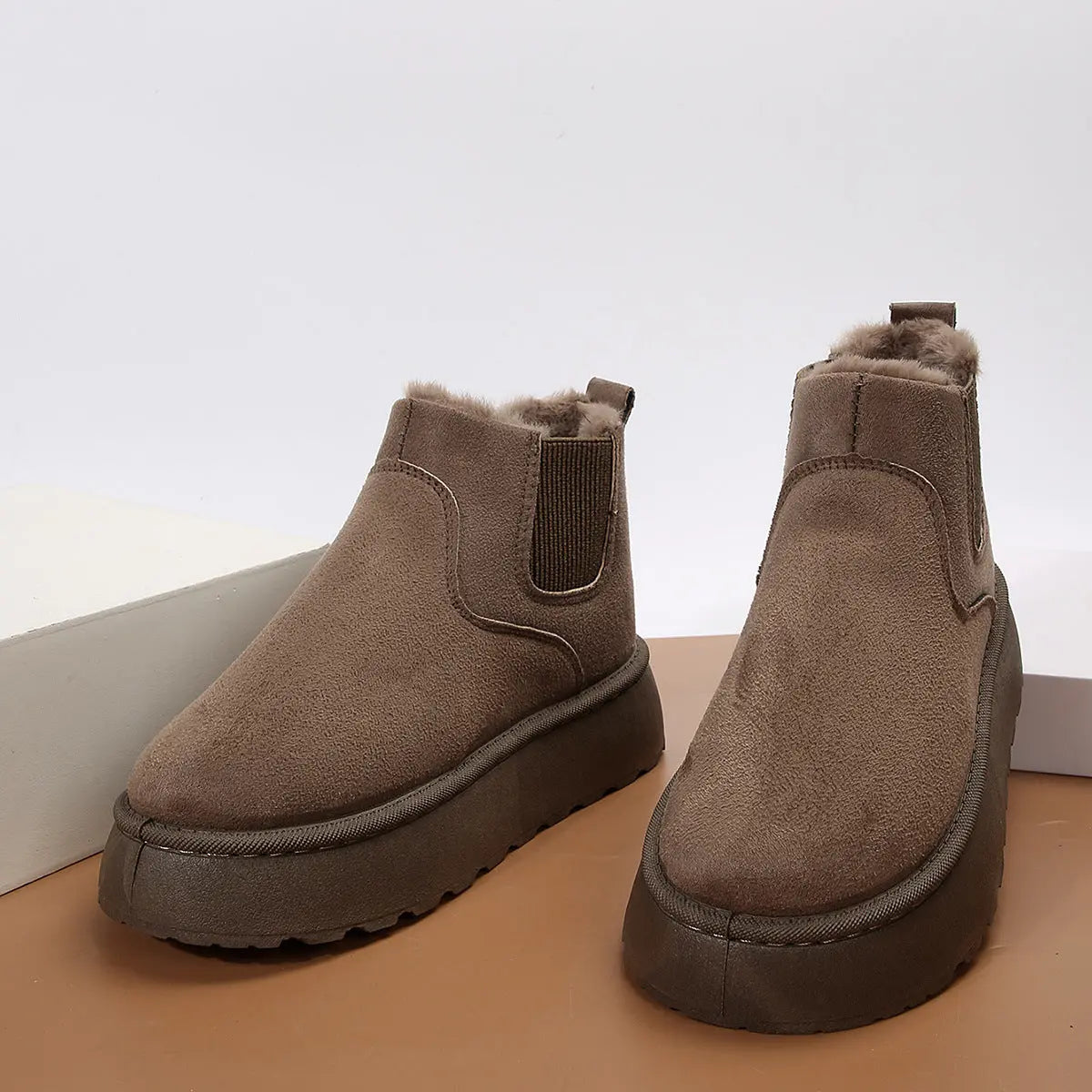 Women's warm snow boots in white, black & khaki with plush lining, stylish winter design