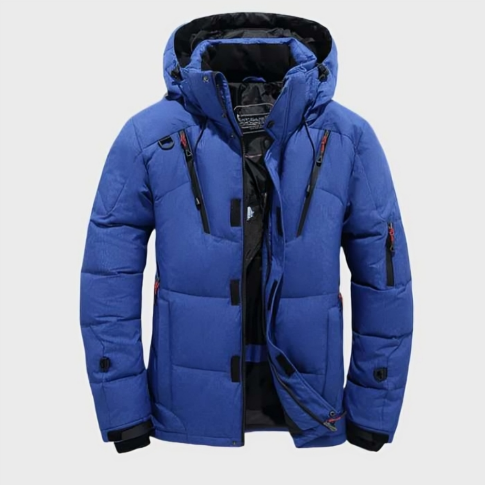 Men's insulated hooded rain jacket lightweight waterproof slim fit all-weather winter coat