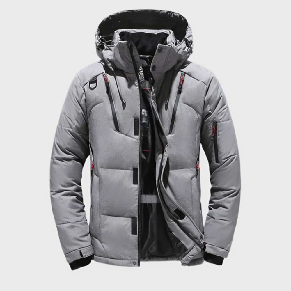 Men's insulated hooded rain jacket lightweight waterproof slim fit for all-weather winter wear