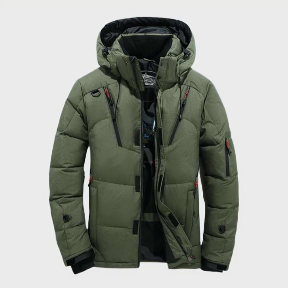 Men's insulated hooded rain jacket lightweight waterproof slim fit all-weather winter coat