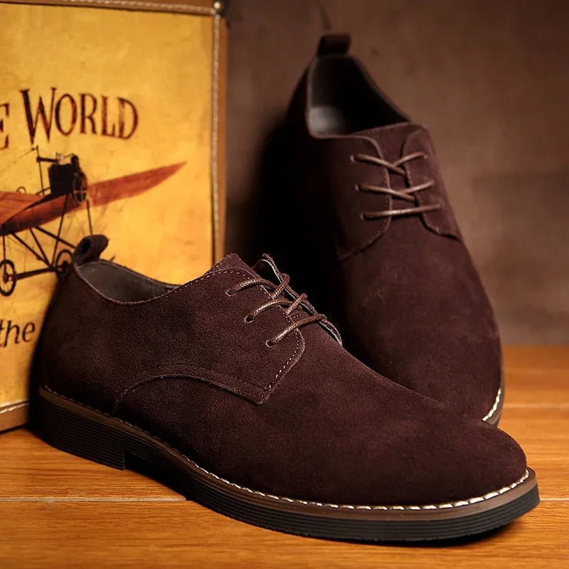 Black suede men's Derby shoes open lacing rubber sole elegant formal design premium quality