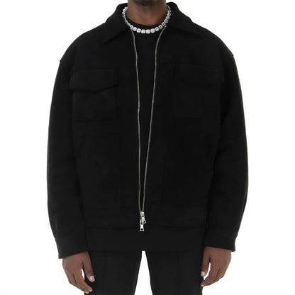 Staxson loose fit suede jacket in warm lining with zipper closure and lapel pockets