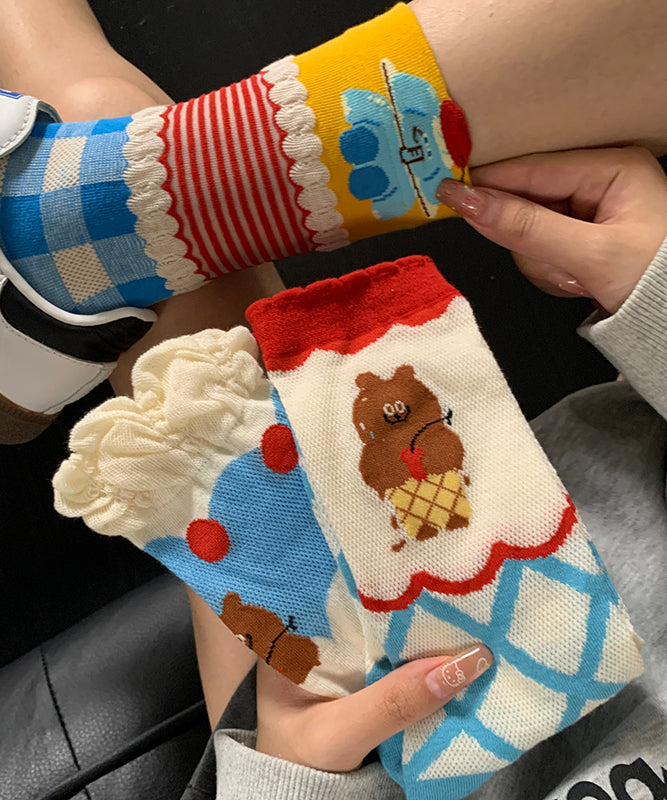 Chaussettes mi-mollet fines et mignonnes en jacquard à motif dessin animé pour l'été - Wavlynn