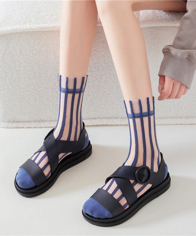 Chaussettes mi-mollet d'été à fines rayures en maille transparente - Wavlynn