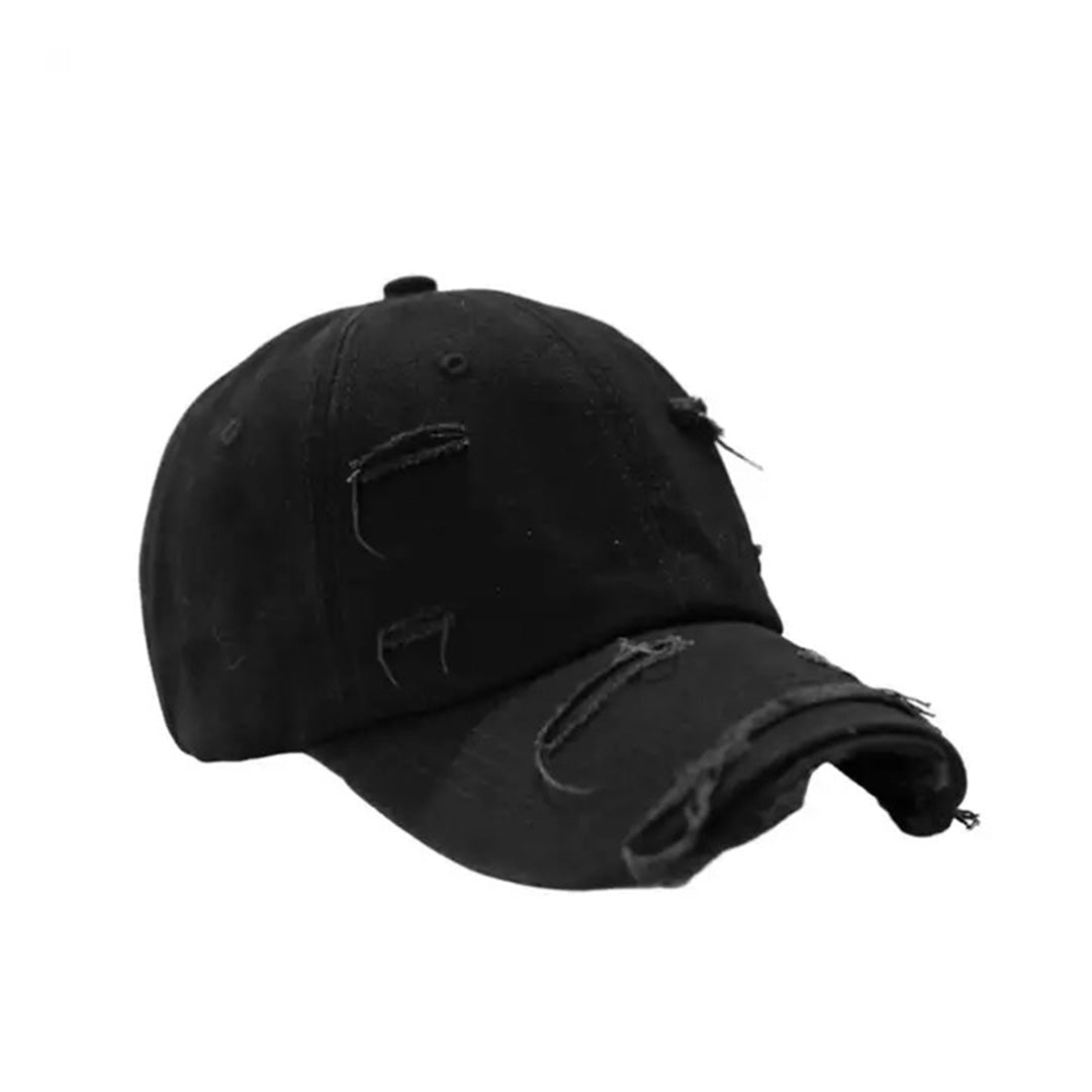 Vintage distressed cotton baseball hat with extended brim and rugged ripped detailing, available in 9 colors