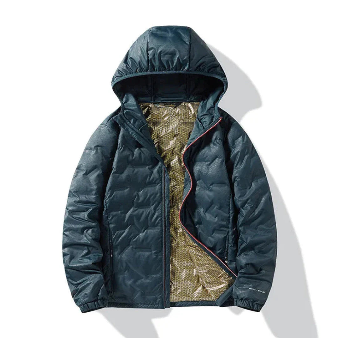 Suzanne women's black duck down puffer jacket with heat-reflective metallic lining, water-resistant