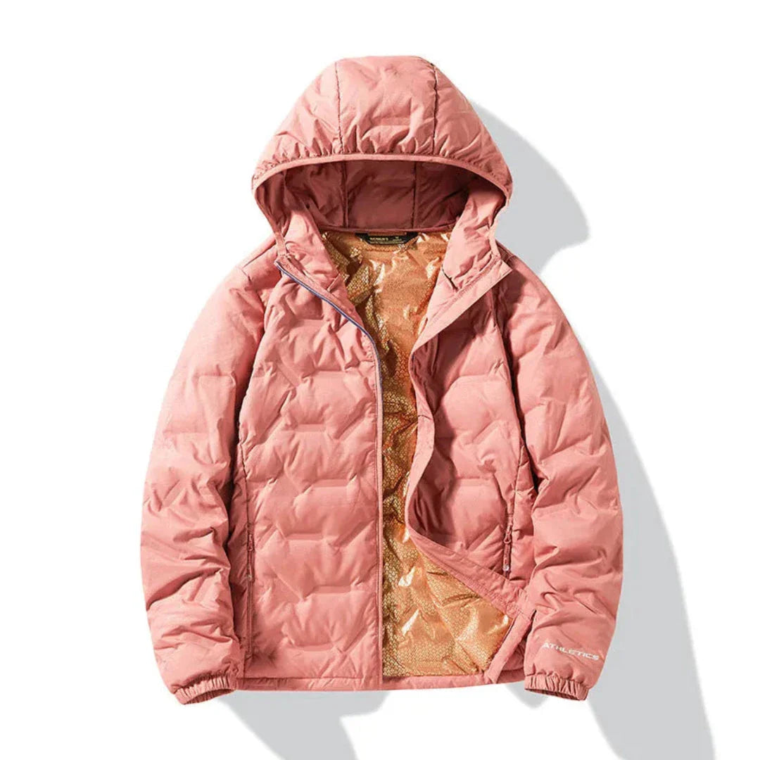 Suzanne women's black duck down puffer jacket with heat-reflective metallic lining, water-resistant