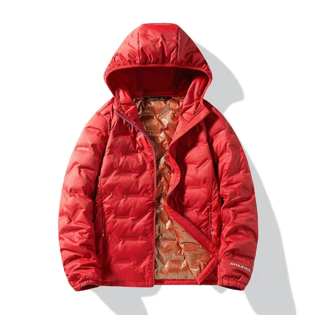 Suzanne women's duck down puffer jacket with water-resistant shell and metallic heat-reflective lining