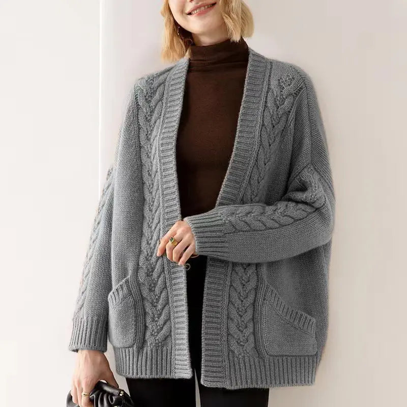 Lydia soft knit cardigan in neutral tones, relaxed wrap silhouette with buttery-soft premium fabric