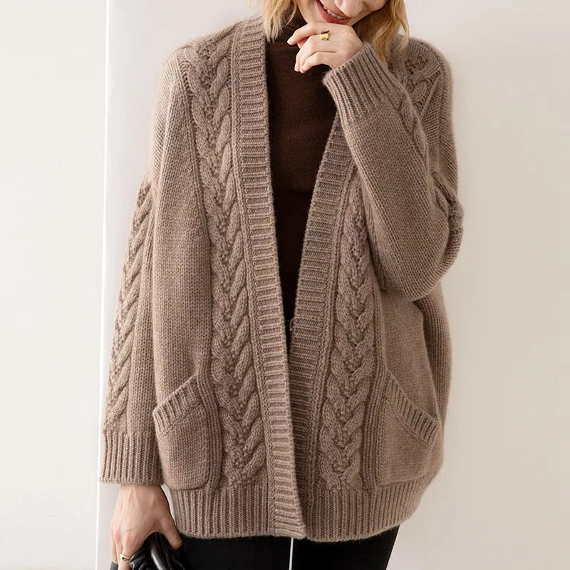 Lydia soft luxury cardigan in elegant wrap silhouette with buttery-smooth premium fabric
