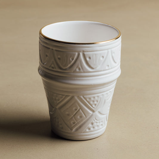 Zagora White Cup - Moroccan Dinnerware Adorned with 12 Carat Gold Accents - Wavlynn