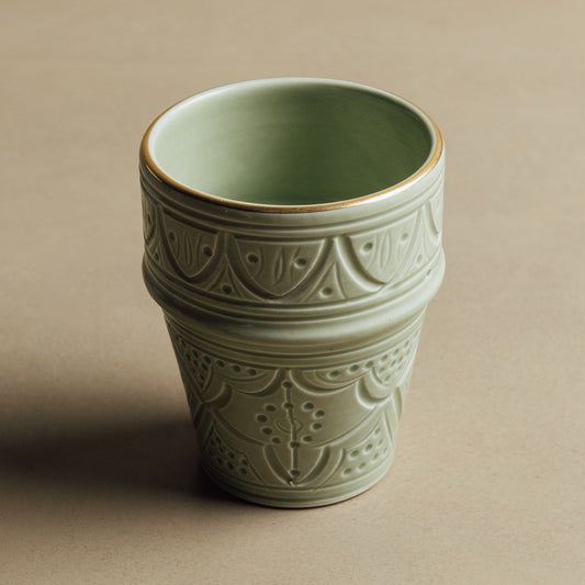 Zagora Green Cup - Moroccan Dinnerware Adorned with 12 Carat Gold Accents - Wavlynn