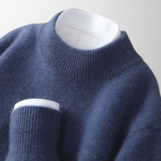 Tahlia ivory cashmere crew neck pullover with relaxed fit and extended ribbed hem