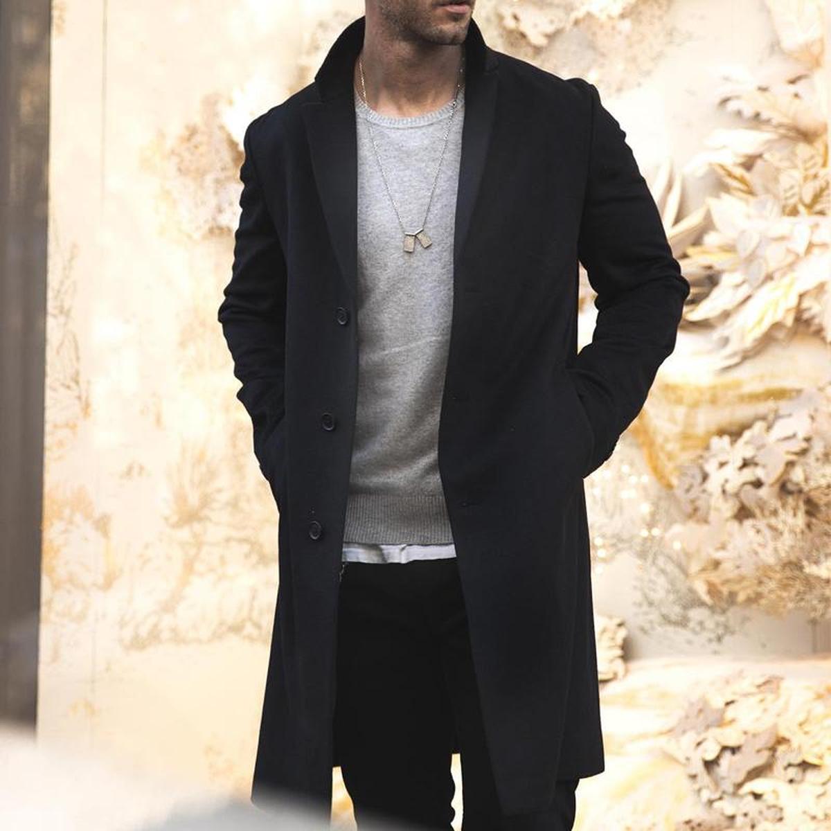 Men's long tailored street style coat by Wavlynn, sleek contemporary cut for modern urban wear