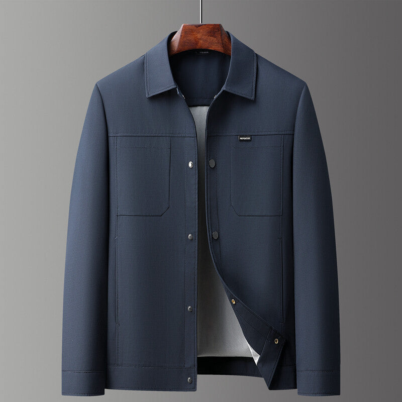 Men's tailored luxury smooth finish jacket modern slim cut polished sophisticated navy blue