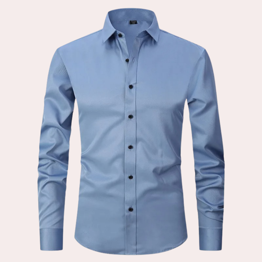 Burgundy slim fit long sleeve dress shirt with classic collar for men, tailored for formal occasions