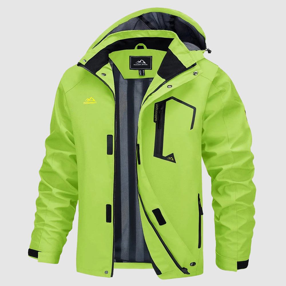 TerrainShield waterproof jacket polyester windproof lightweight with removable adjustable hood for hiking