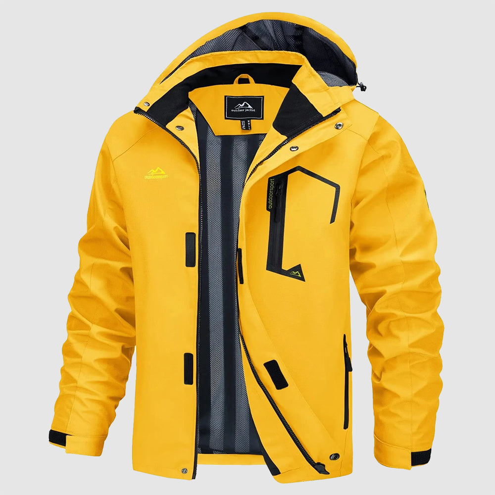 TerrainShield men's waterproof jacket olive green lightweight windproof hooded outdoor hiking shell