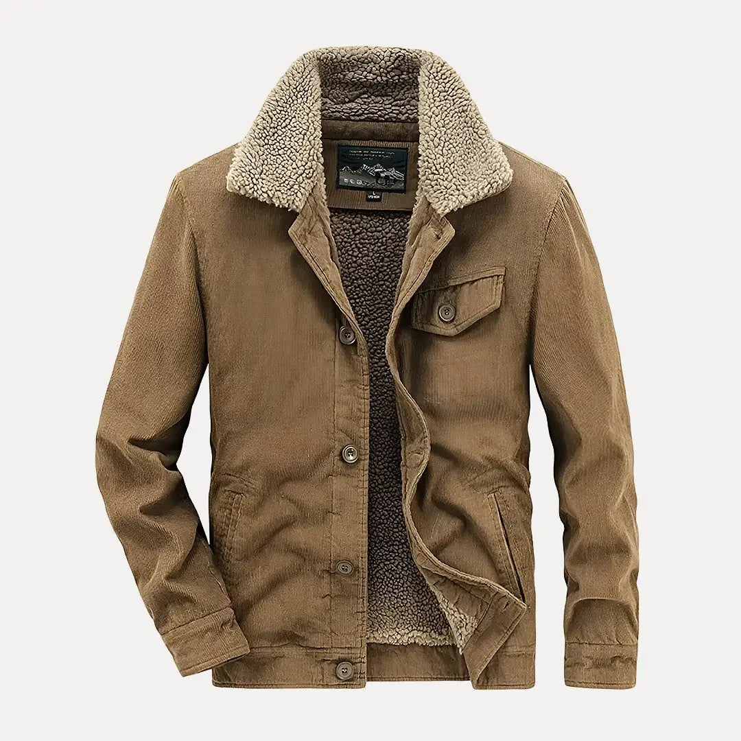 Bronco brown corduroy jacket with ultra-soft lining, bold relaxed fit for men