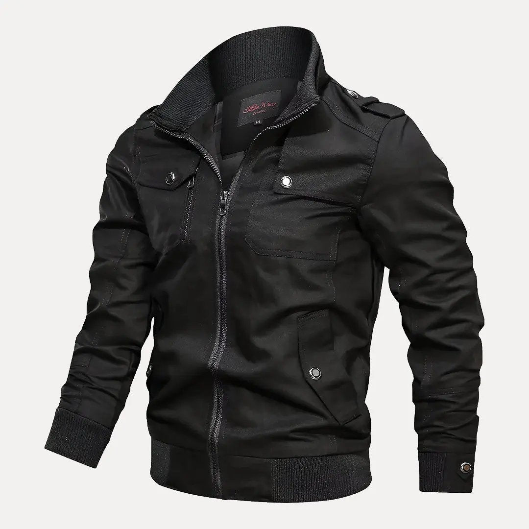 Theo slim fit military green bomber jacket with tactical windbreaker design for casual wear