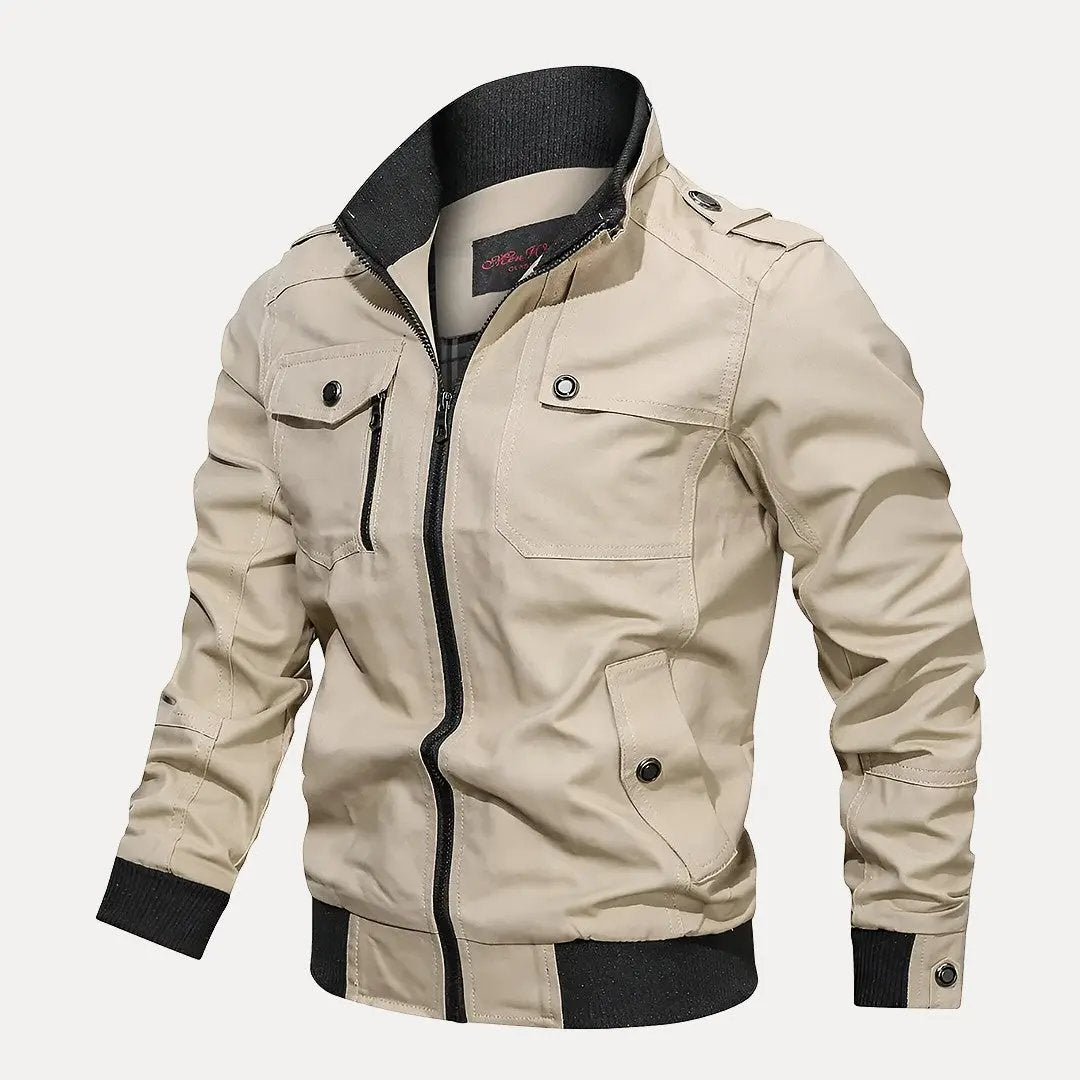 Theo slim fit military green bomber jacket with tactical windbreaker design for men