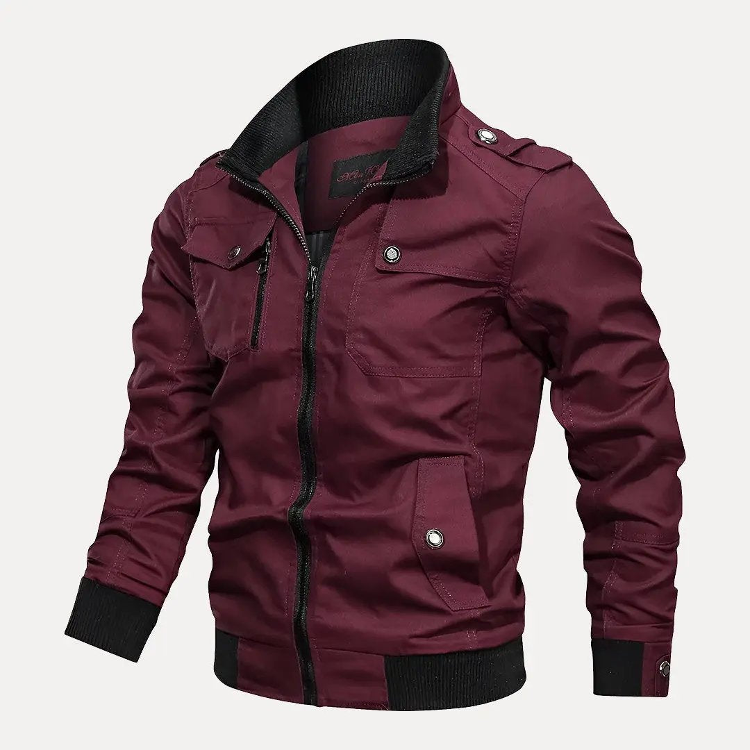 Theo slim fit military green bomber jacket with tactical windbreaker design for casual wear