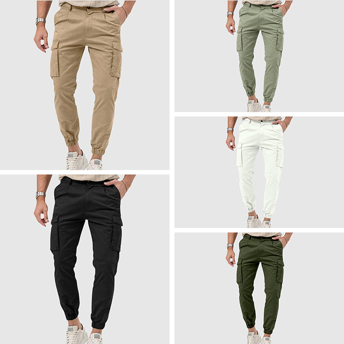 Men's olive active cargo pants straight-leg mid-rise fit with multiple pockets breathable polyester blend