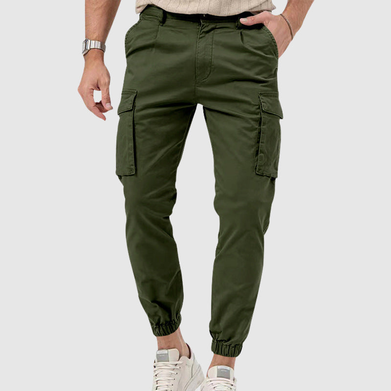 Men's olive active cargo pants mid-rise straight-leg fit with multiple pockets breathable fabric