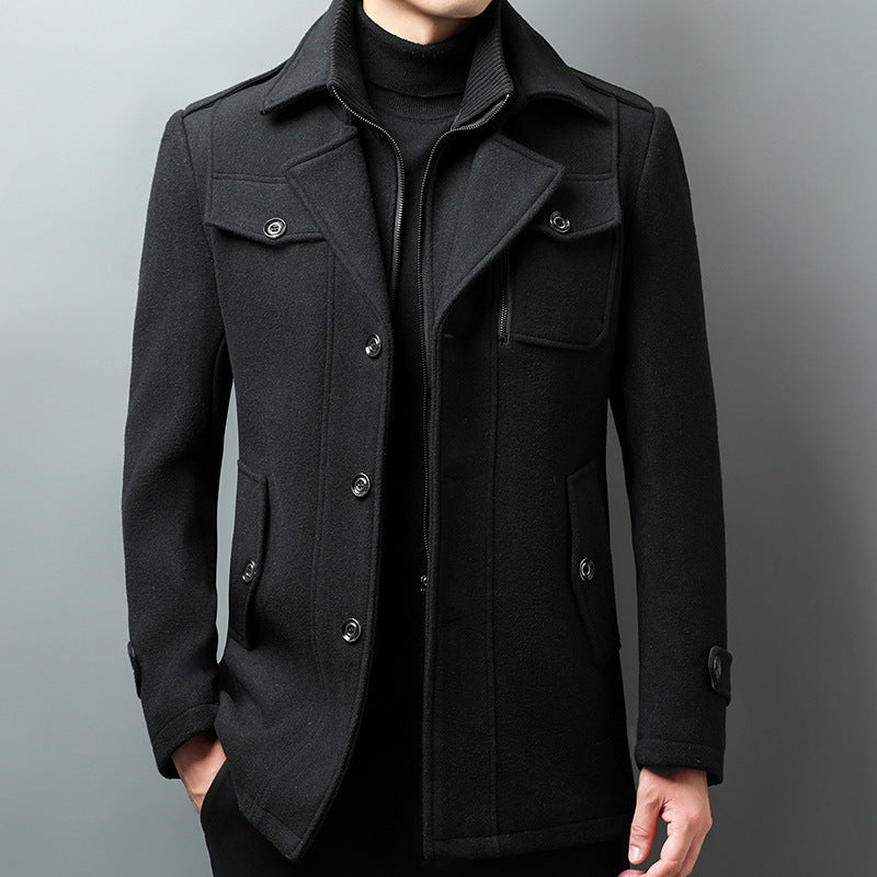 Wavlynn men's wool blend jacket notched lapel epaulettes structured fit charcoal tailored coat