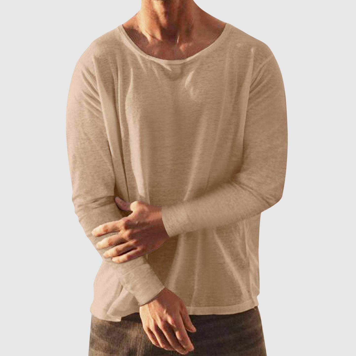 Theodore Willow City Vibe linen-cotton blend shirt, modern round neckline, breathable casual everyday top