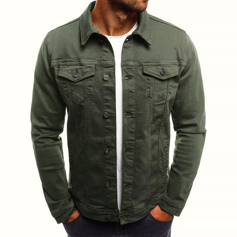 Theodore Willow slim fit classic blue denim jacket with button-up front and chest pockets