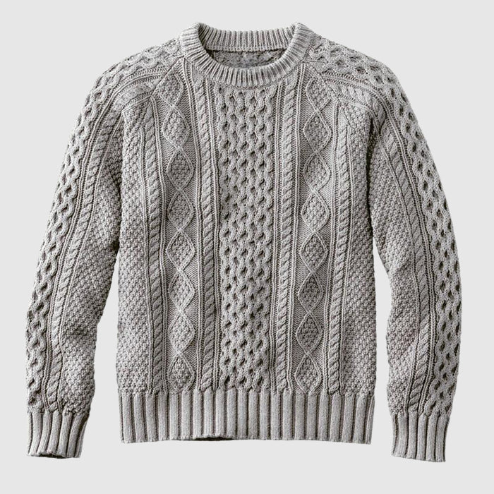 Theodore Willow classic weave crewneck sweater in neutral tone with rich textured knit pattern