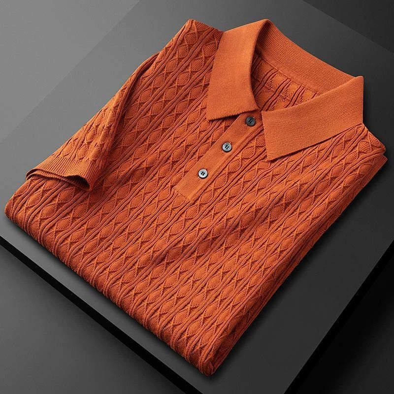 Theodore Willow Elegance slim-fit polo shirt with diamond-knit weave and half-button closure