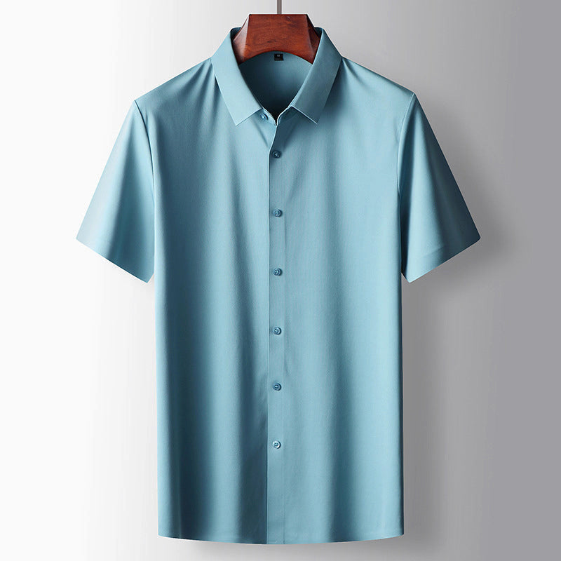 Theodore Willow unisex short-sleeve button-front shirt in clean essential style with turn-down collar