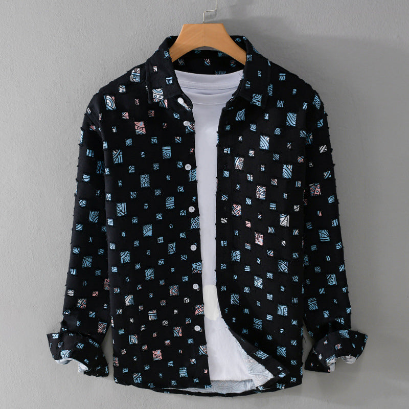 Men's white casual shirt colorful confetti square print contemporary relaxed fit everyday chic