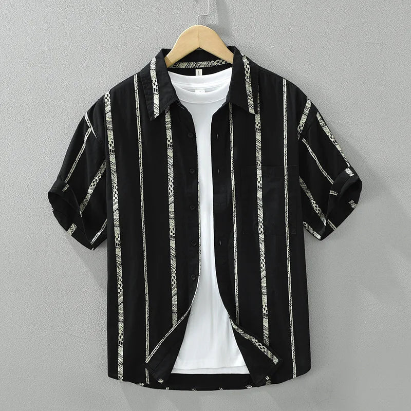 Theodore Willow Ipanema striped cotton shirt short sleeves turn-down collar casual button-up