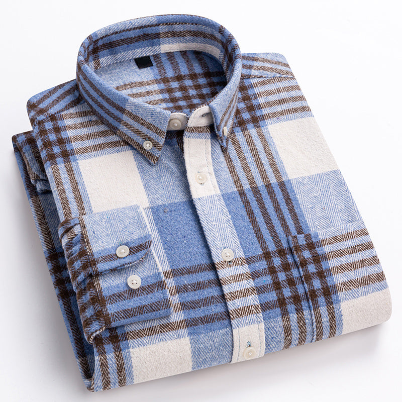 Theodore Willow men's classic plaid shirt in neutral tones, relaxed contemporary fit, premium cotton