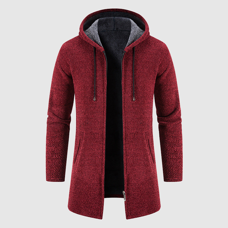Theodore Willow Langford long jacket woven subtle pattern polyester cotton blend with adjustable drawstrings