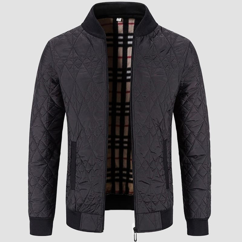 Theodore Willow lightweight quilted bomber jacket with plaid interior lining, poly-cotton blend