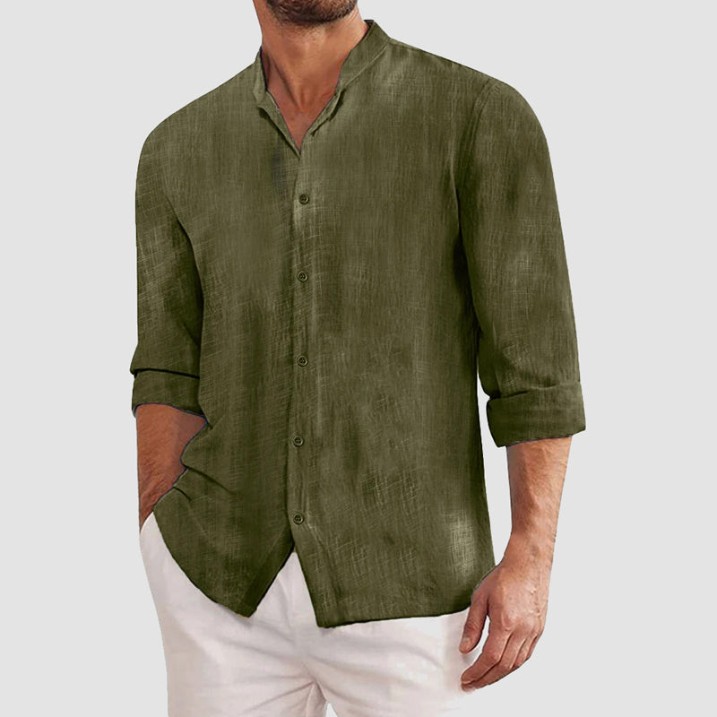 Theodore Willow Maestro light beige linen-cotton blend shirt with button closure and long sleeves